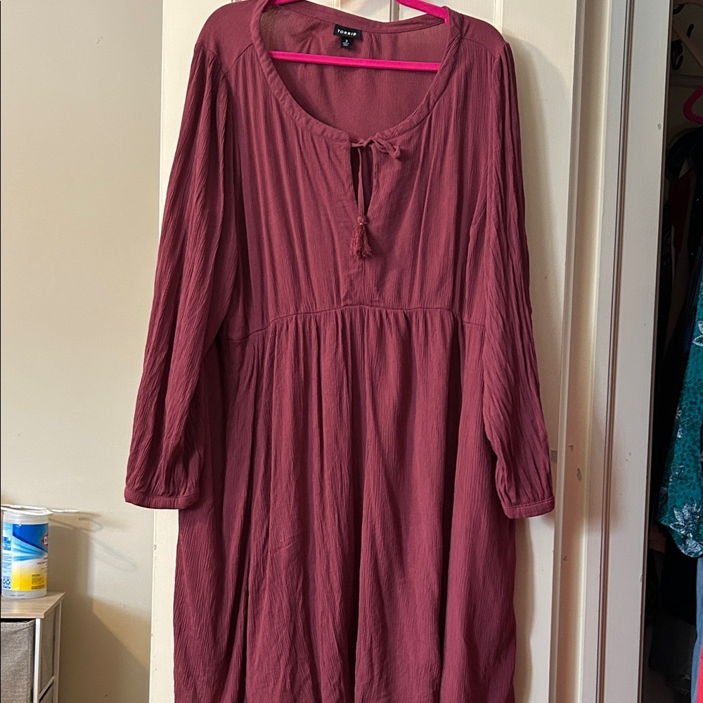 Tie-Neck Long Sleeve Midi Dress